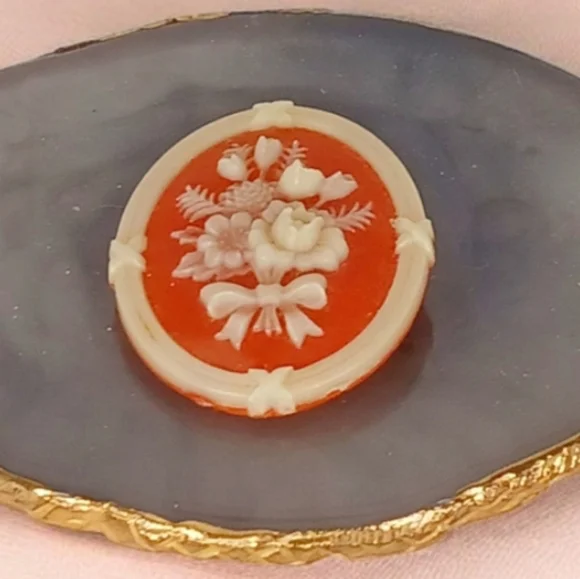 Vintage Avon Cameo Style Floral Brooch Pin Coquette Girl Lolita Orange Apricot - Picture 5 of 5